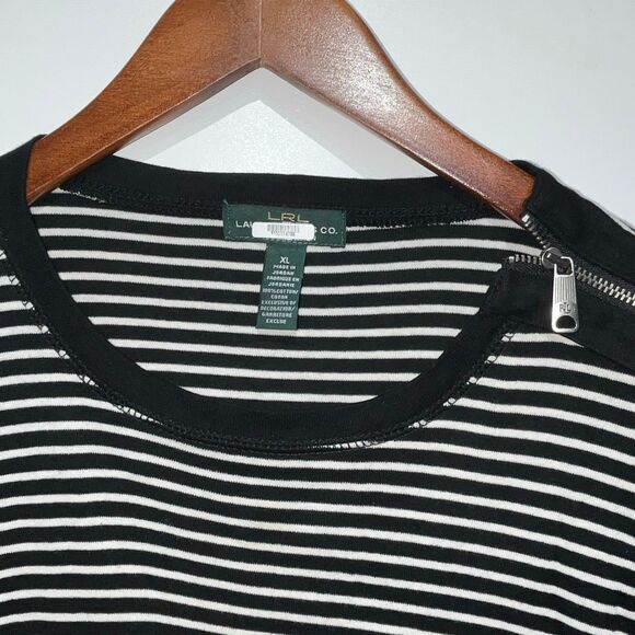 Ralph Lauren Jeans Co. Women's Black White Stripe Long Sleeve Knit Top Size XL - Picture 3 of 9